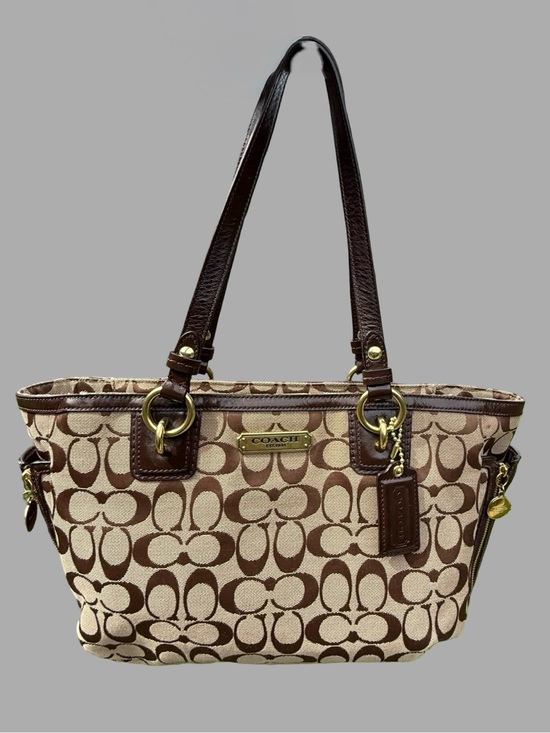 Coach Handbags - Authentic Vintage Coach Gallery Signature Zip Tote Bag - Khaki/Mahogany #F19249